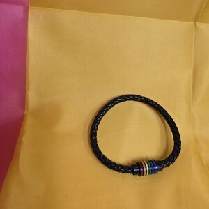 Black Braided Bracelet with Rainbow Accents